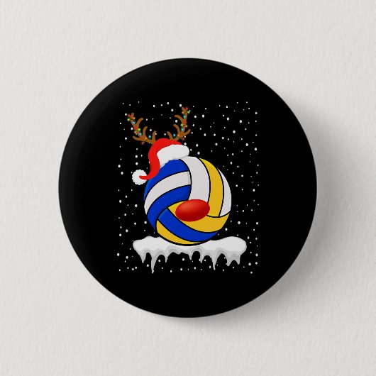 Kerst Volleybal Santa Hat Rendier Xmas Light Ronde Button 5,7 Cm (Voorkant)
