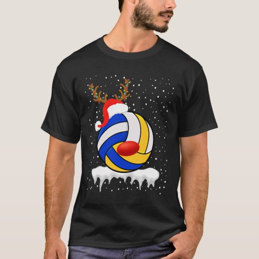 Kerst Volleybal Santa Hat Rendier Xmas Light T-shirt (Voorkant)