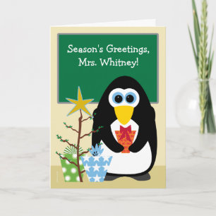 Kerst voor de leerkracht Schattigee pinguïn in de Feestdagen Kaart