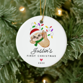 Kerst voor het eerst voor de baby, babysloophondje keramisch ornament
