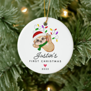 Kerst voor het eerst voor de baby, babysloophondje keramisch ornament
