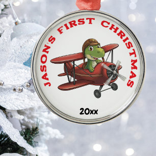 Kerst voor het eerst voor jongen Cute vliegtuig di Metalen Ornament