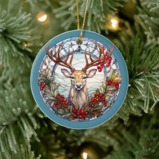 Kerst voor papa herten hoofd gewei rood blauw keramisch ornament (Boom)