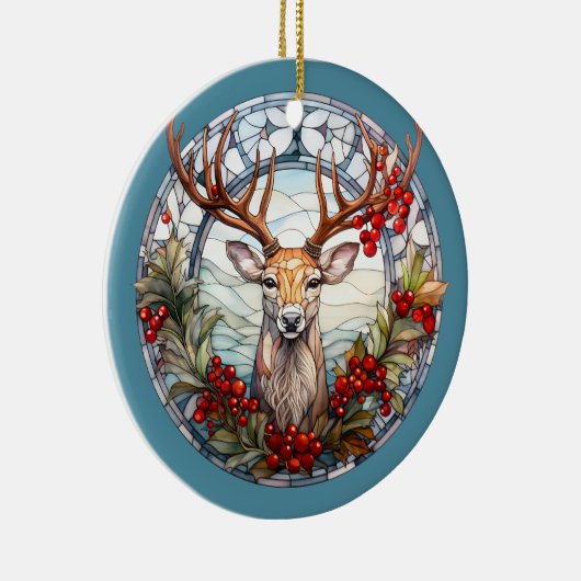 Kerst voor papa herten hoofd gewei rood blauw keramisch ornament (Rechts)