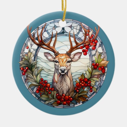 Kerst voor papa herten hoofd gewei rood blauw keramisch ornament (Voorkant)