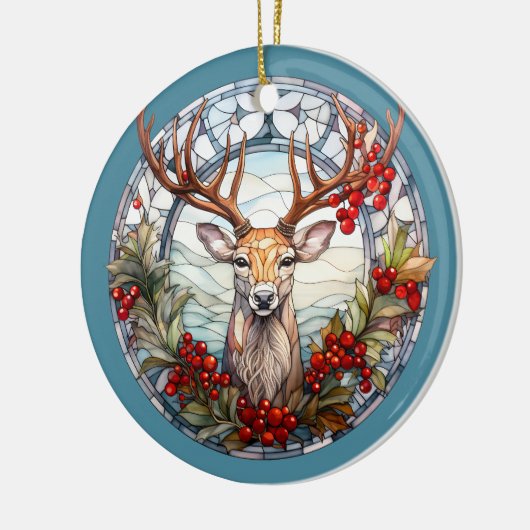 Kerst voor papa herten hoofd gewei rood blauw keramisch ornament (Links)