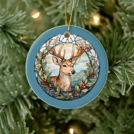 Kerst voor papa herten hoofd gewei rood blauw keramisch ornament (Boom)