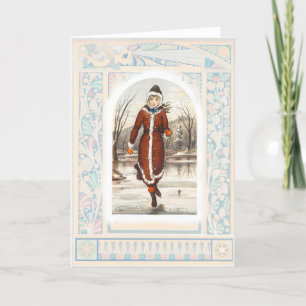  kerst voor vrouwen met ijsschaatsen (1865-1899) feestdagen kaart
