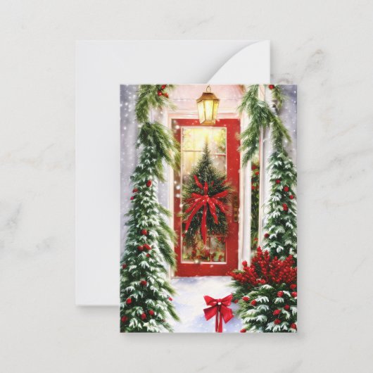 Kerst voordeur budget mini notitiekaartje (Voorkant)