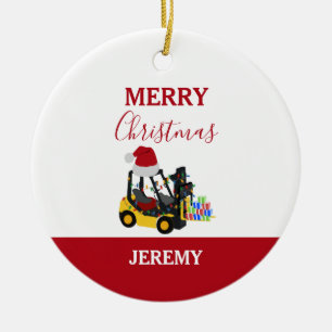 Kerst vorkheftruck keramisch ornament