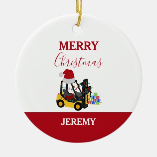 Kerst vorkheftruck keramisch ornament (Voorkant)