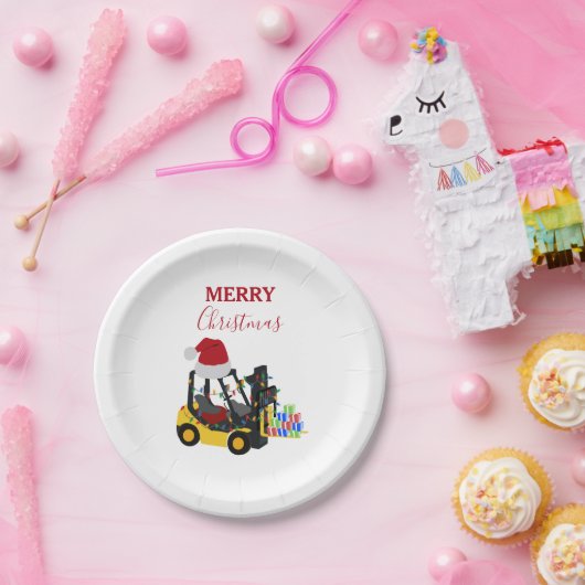 Kerst vorkheftruck papieren bordje (Feest)