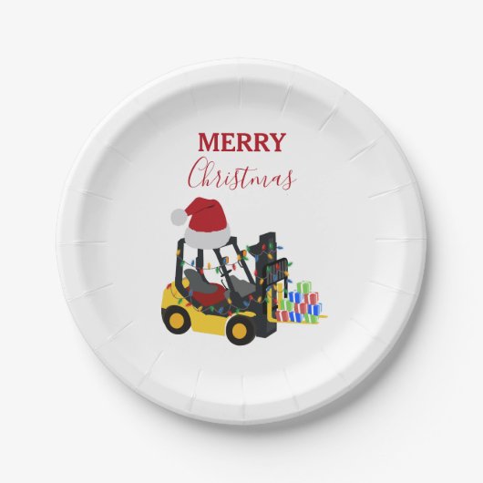 Kerst vorkheftruck papieren bordje (Voorkant)