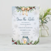 Kerst Vorst Sneeuwige Winter Huwelijk Save The Date (Staand voorkant)