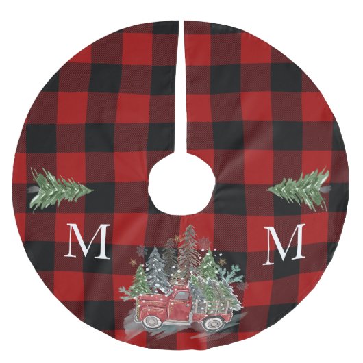 Kerst Vrachtwagen Buffel Rood Zwart Plaid Kerstboom Rok (Voorkant)