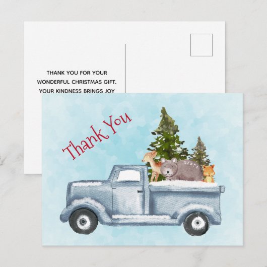 Kerst Vrachtwagen met Leuke Dieren Dank U Briefkaart (Voorkant / Achterkant)