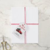 Kerst  Vrachtwagen Monogram Rode Waterverf Cadeaulabel (Met Touw)