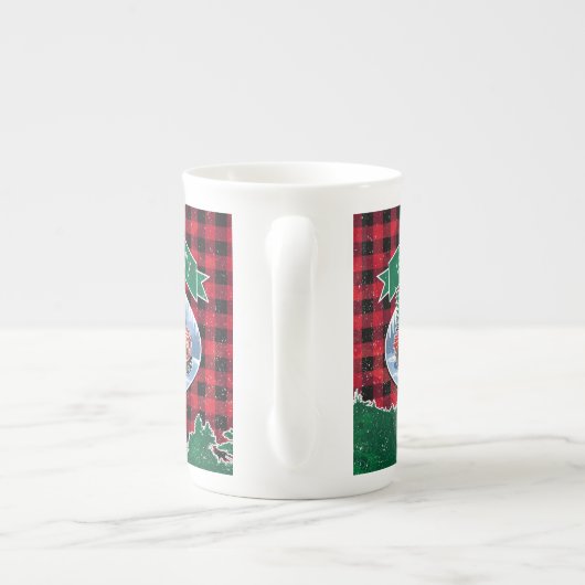 Kerst Vrachtwagen Rode Buffel Check Monogram Porselein Kop (Achterkant)