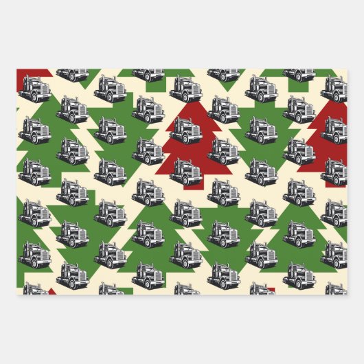 Kerst Vrachtwagen Uitrusting Achttien Wheeler Cool Inpakpapier Vel (Voorkant 2)