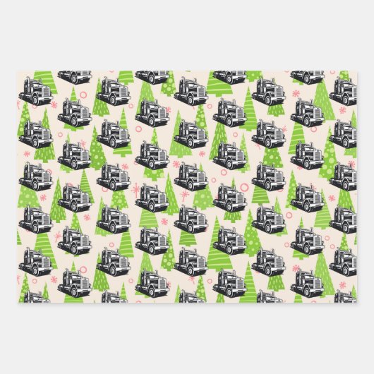 Kerst Vrachtwagen Uitrusting Achttien Wheeler Cool Inpakpapier Vel (Voorkant)