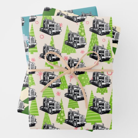 Kerst Vrachtwagen Uitrusting Achttien Wheeler Cool Inpakpapier Vel (In situ)