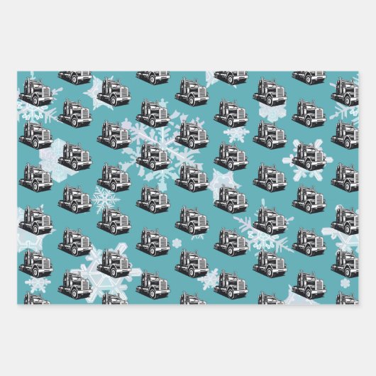 Kerst Vrachtwagen Uitrusting Achttien Wheeler Cool Inpakpapier Vel (Voorkant 3)