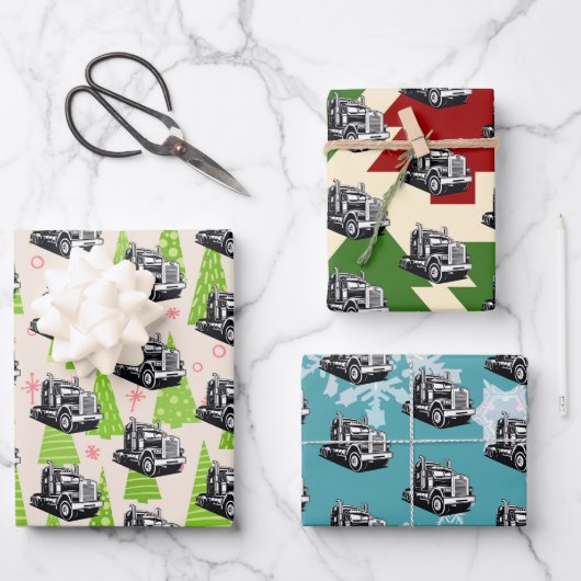 Kerst Vrachtwagen Uitrusting Achttien Wheeler Cool Inpakpapier Vel (Voorkant)