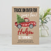 Kerst Vrachtwagen Winter Eerste Verjaardag Kraft U Kaart (Staand voorkant)