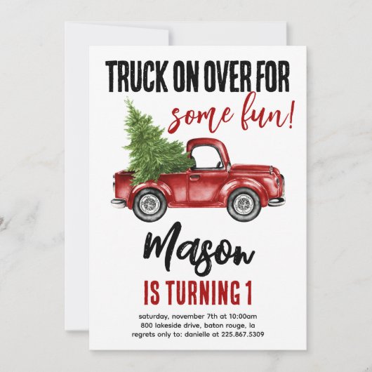 Kerst Vrachtwagen Winter Eerste Verjaardag Uitnodi Kaart (Voorkant)