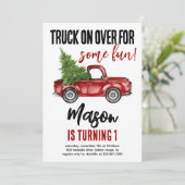 Kerst Vrachtwagen Winter Eerste Verjaardag Uitnodi Kaart (Staand voorkant)