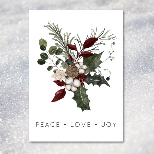 Kerst Vrede Liefde Rustieke Minimal Holly Greenery Feestdagenkaart
