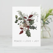 Kerst Vrede Liefde Rustieke Minimal Holly Greenery Feestdagenkaart (Staand voorkant)