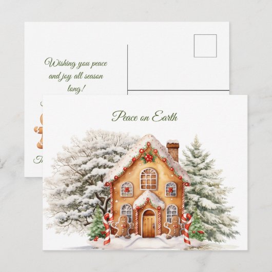 Kerst Vrede op Aarde Gingerbread House Briefkaart (Voorkant / Achterkant)