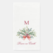 Kerst Vrede op Aarde Rood Monogram Groen Servet (Voorkant)
