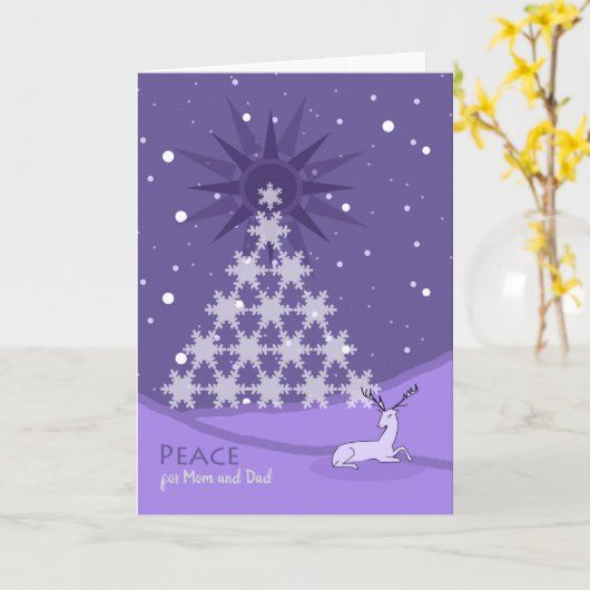 Kerst Vrede voor Mam en Pap, Violet gekleurd Kaart (Gele Bloem)
