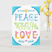 Kerst Vrede vreugde Liefde in Waterverf Typografie Kaart (Gele Bloem)