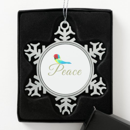 Kerst Vredesboodschap Vogel Tin Sneeuwvlok Ornament (Kistje)
