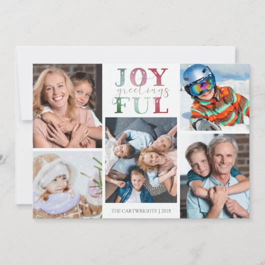 Kerst VREUGDE GROETEN 5 Foto's Waterverf Feestdagenkaart (Voorkant)