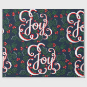 Kerst Vreugde Holly Bessen & Donker Navy Blauw Cadeaupapier (Vlak)