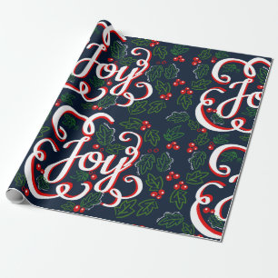 Kerst Vreugde Holly Bessen & Donker Navy Blauw Cadeaupapier