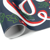 Kerst Vreugde Holly Bessen & Donker Navy Blauw Cadeaupapier (Rol Hoek)