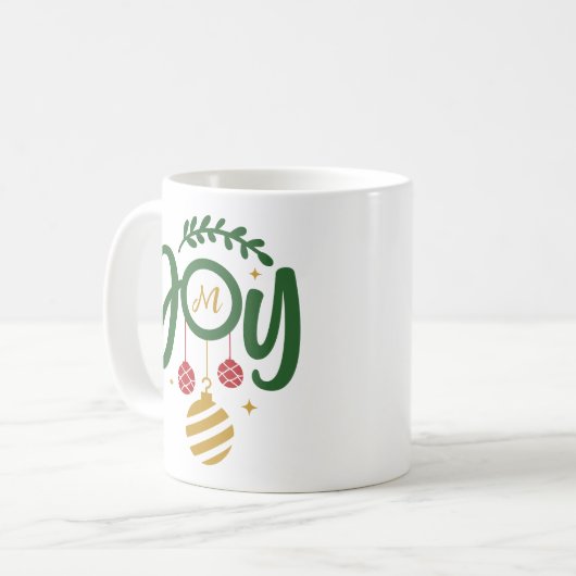 Kerst Vreugde Ornament Monogram Koffiemok (Voorkant links)