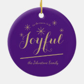 Kerst Vreugdevol Script Familienaam Modern Chic Keramisch Ornament (Achterkant)