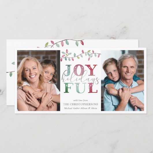 Kerst VREUGDEVOLLE FEESTDAGEN 3Foto's Waterverf Feestdagenkaart (Voorkant / Achterkant)