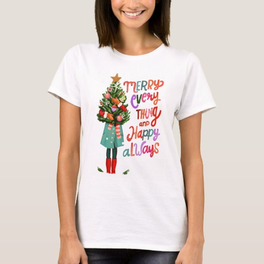 Kerst Vrolijk Alles Gelukkig Altijd Modern T-shirt (Voorkant)