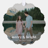 Kerst vrolijk en blij | Modern kerstcouple foto Ornament Kaart (Voorkant)