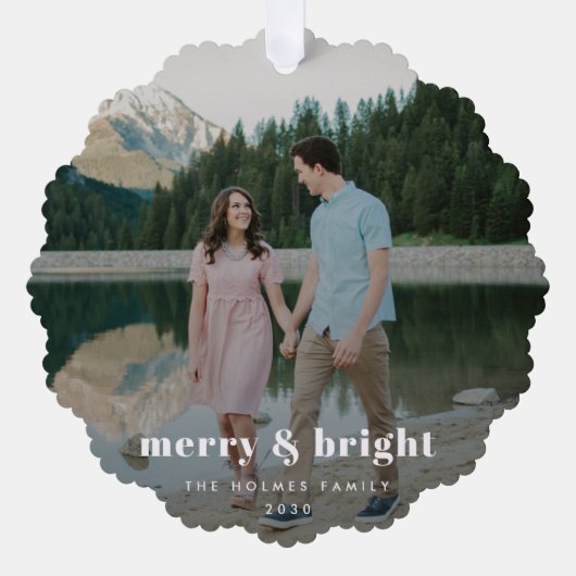 Kerst vrolijk en blij | Modern kerstcouple foto Ornament Kaart (Voorkant)