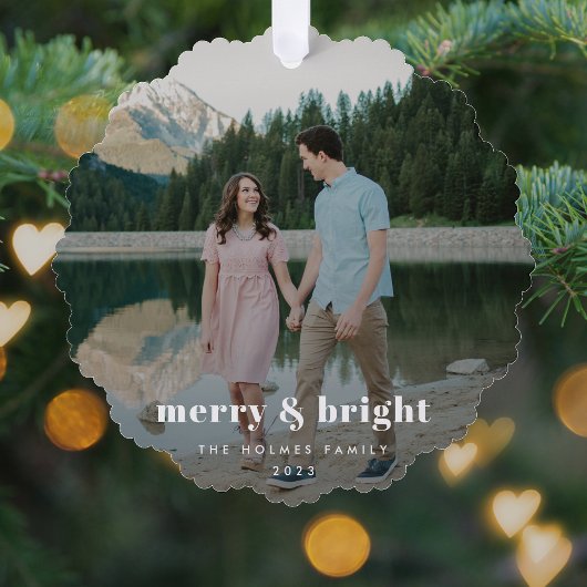Kerst vrolijk en blij | Modern kerstcouple foto Ornament Kaart