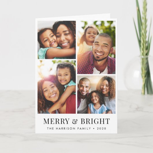 Kerst Vrolijk en helder 4 foto vakantie Kaart (Voorkant)