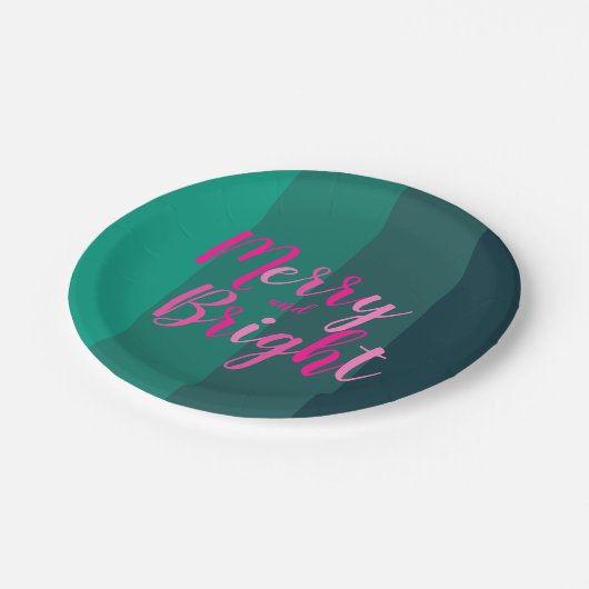 Kerst vrolijk en helder groen roze feest papieren bordje (Gekanteld)